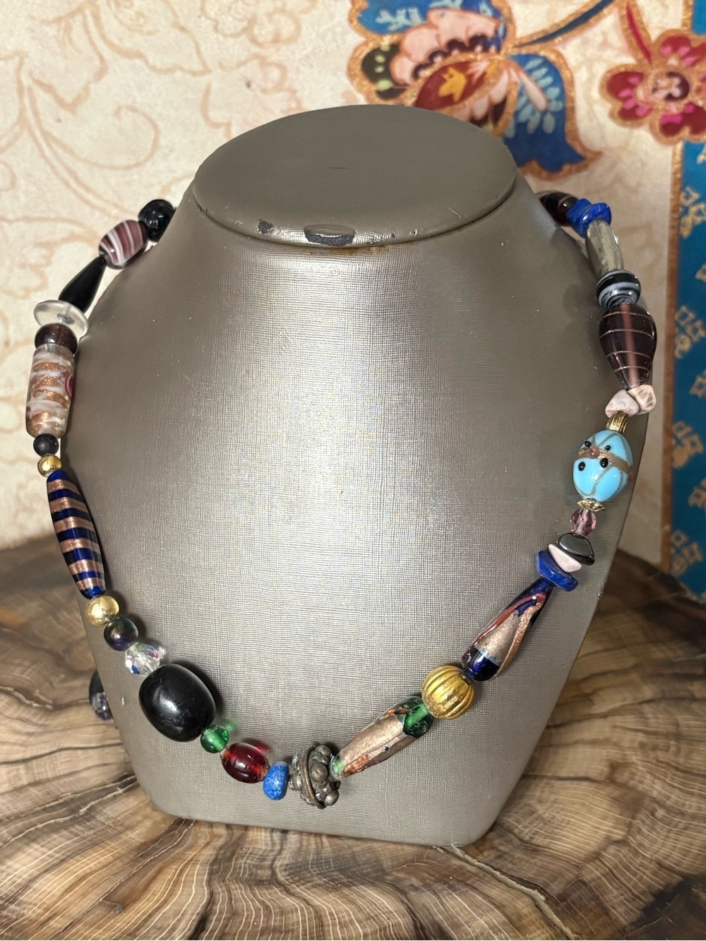 Dichroic Glass and Antique Beaded Statement Necklace